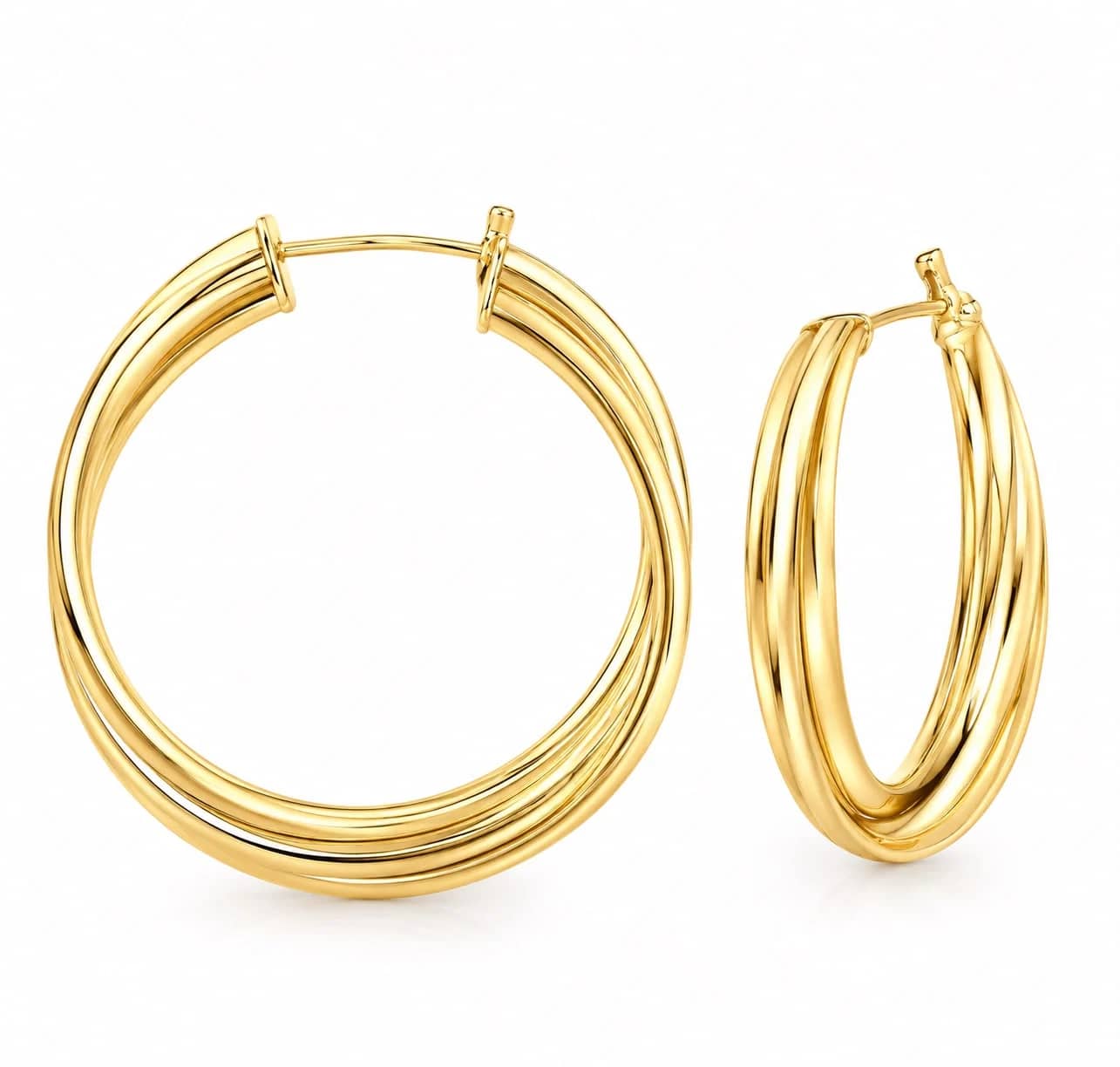 Polished gold double twist hoop earrings