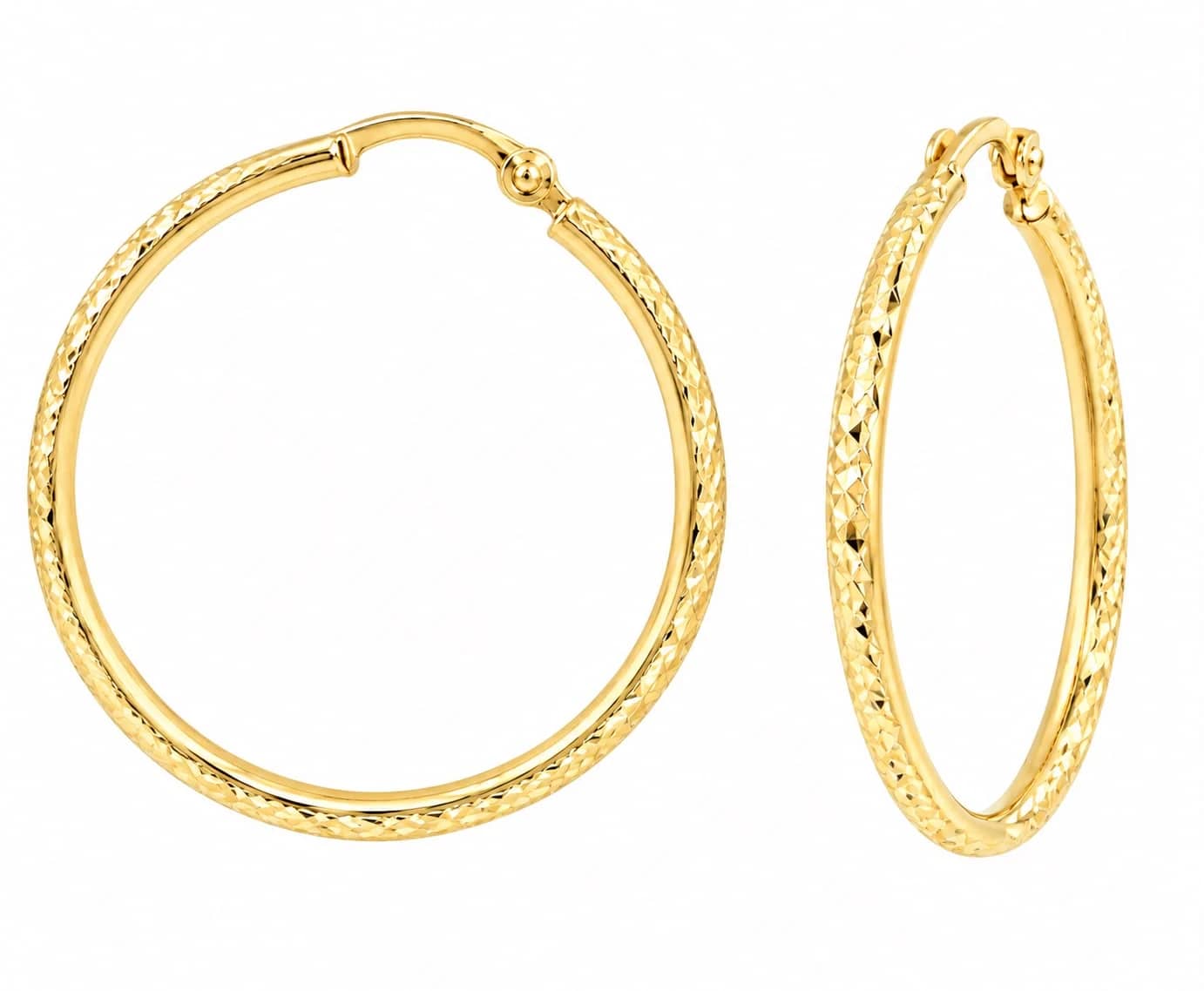 Slim diamond-cut gold hoop earrings