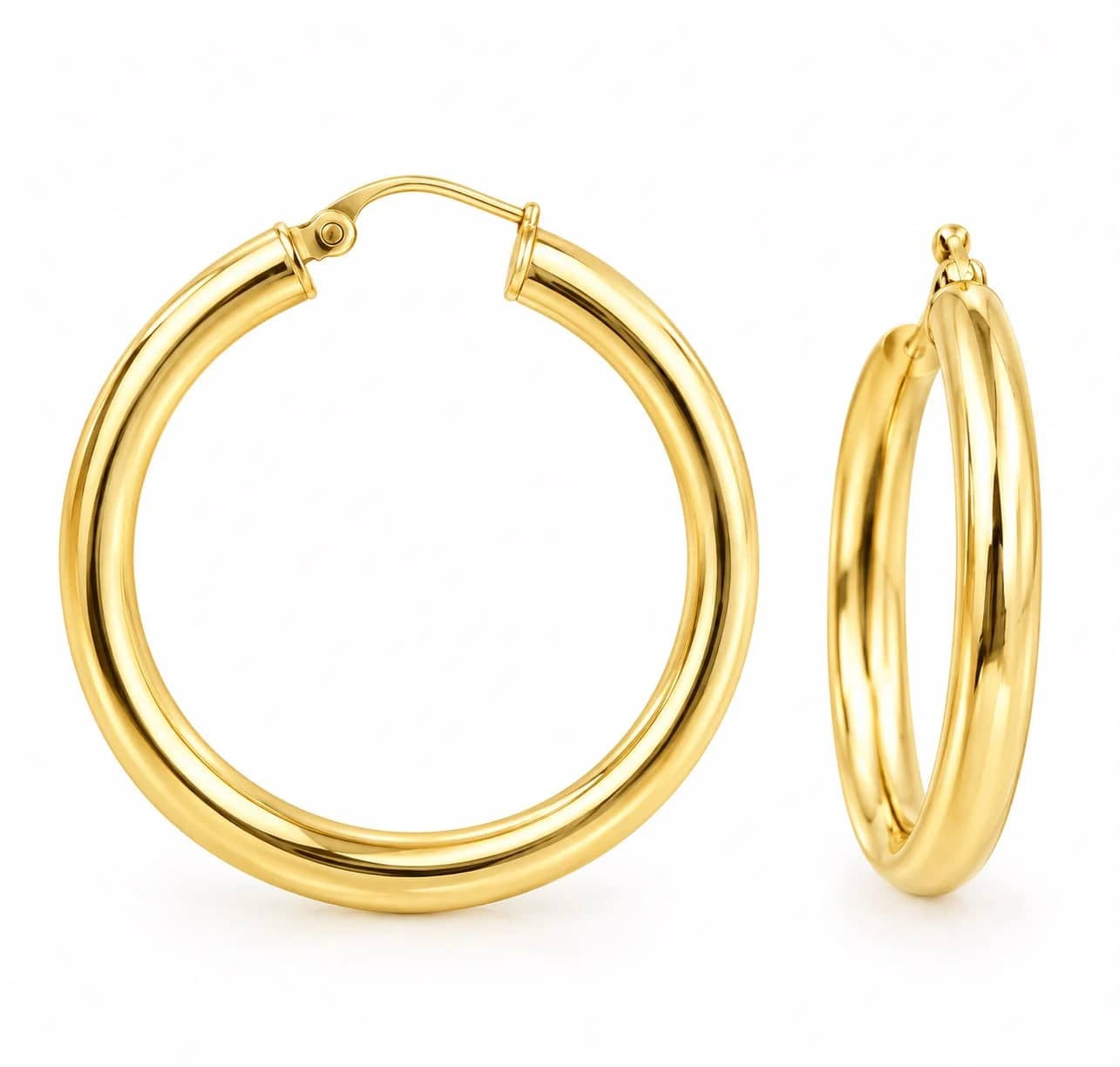 Polished gold tube hoop earrings