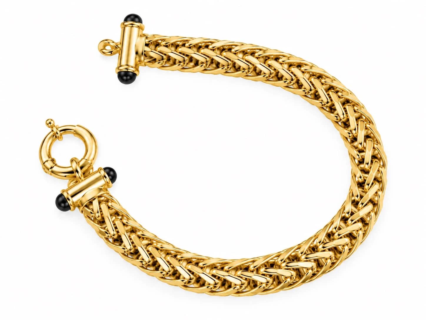 Gold spiga bracelet with black onyx end caps